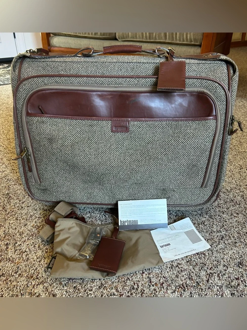 Vintage Hartmann Tweed Roller Rolling Garment Luggage Bag -Locks Strap Paperwork